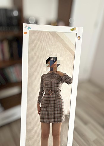 Kemerli, Uzun Kollu Kadın Midi Elbise - Görsel 3