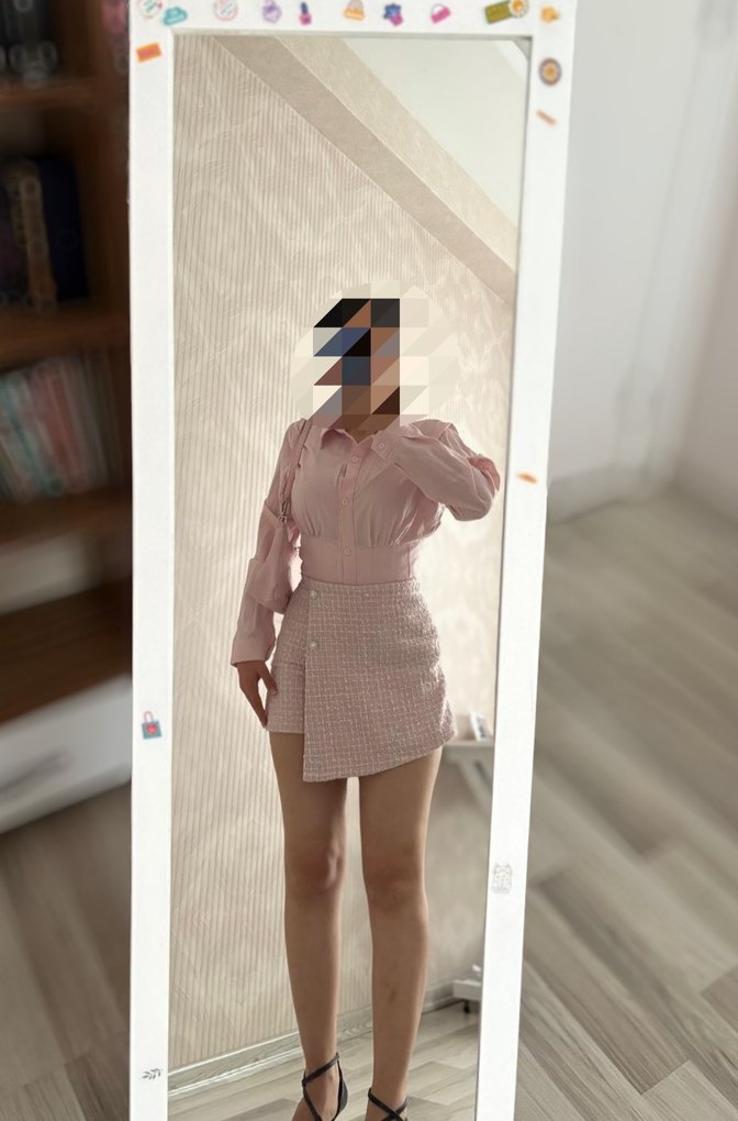 Düğmeli Pembe Mini Etek - Görsel 2