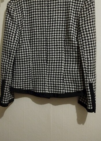 Düğmeli Siyah Beyaz Kadın Blazer Ceket - Görsel 2