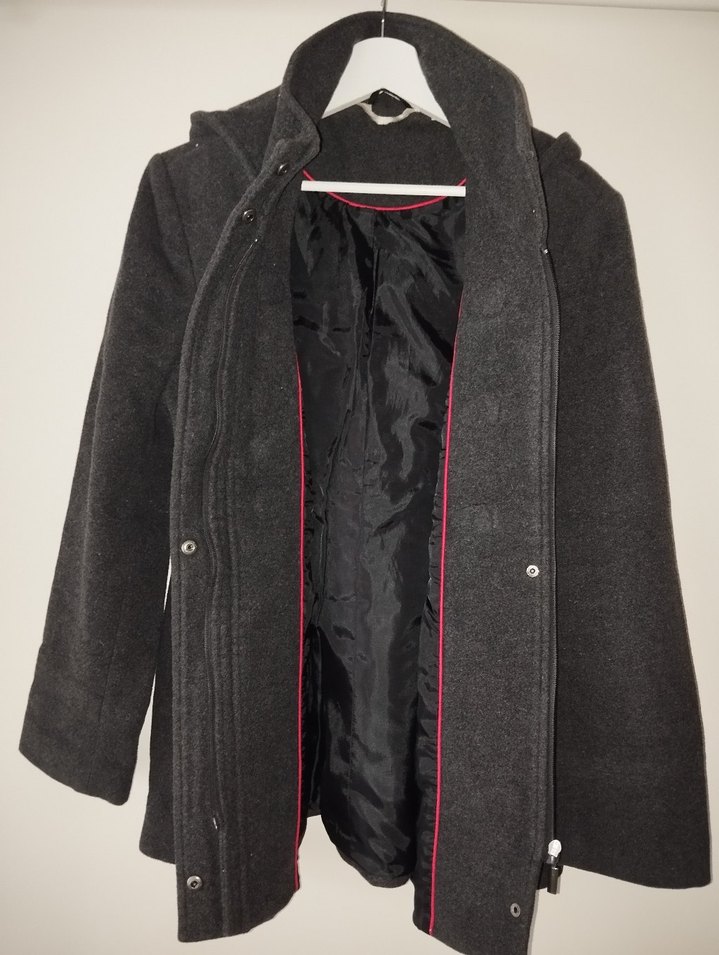 Gri Çoban Düğmeli  Midi Kaban - Görsel 4