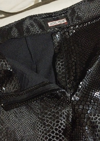 Kadın Siyah Deri Yılan Desenli Pantolon - Görsel 4