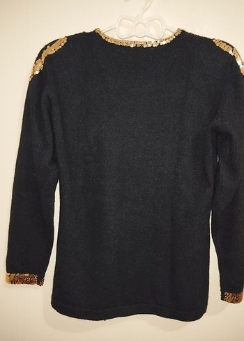 Uzun Kollu Altın Payet İşlemeli Triko Bluz - Görsel 2