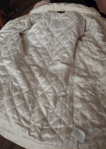 Düğmeli- fermuarlı  kapişonlu Beyaz Kadın Kaban - Görsel 5