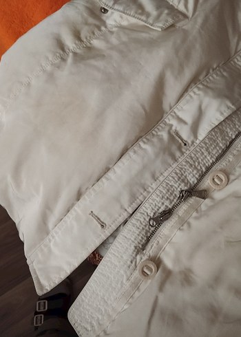 Düğmeli- fermuarlı  kapişonlu Beyaz Kadın Kaban - Görsel 6