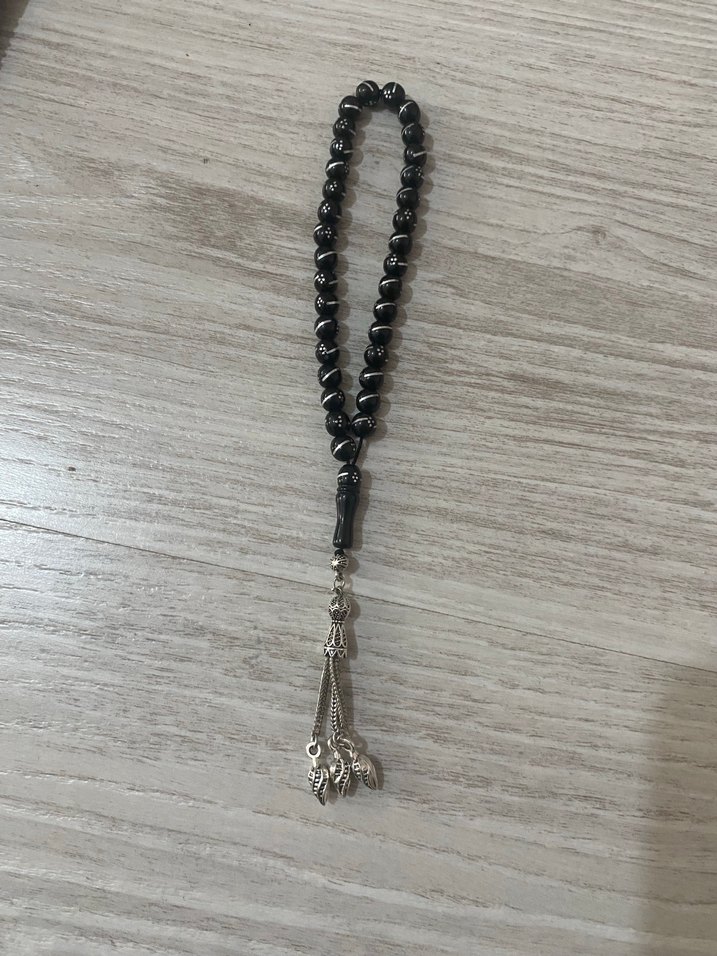 Gümüş kakma Oltu tesbih - Görsel 3