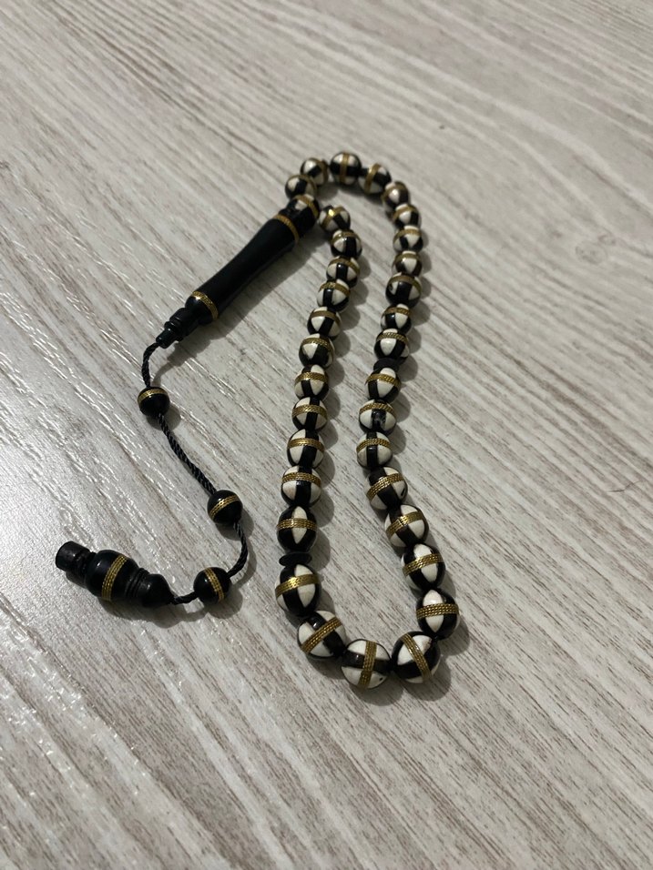 Kemik ve pirinç işlemeli kuka tesbih - Görsel 3