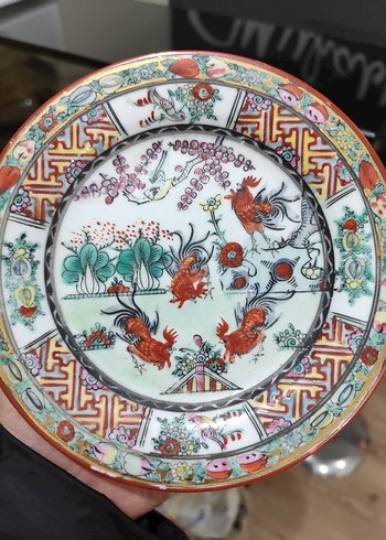 Vintage Uzakdoğu  - Horoz ve Çiçek Temalı Dekoratif Tabak - Görsel 2