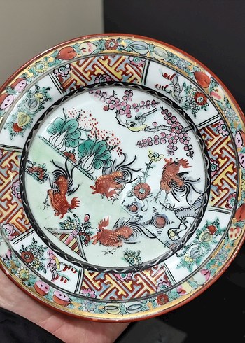 Vintage Uzakdoğu  - Horoz ve Çiçek Temalı Dekoratif Tabak - Görsel 3