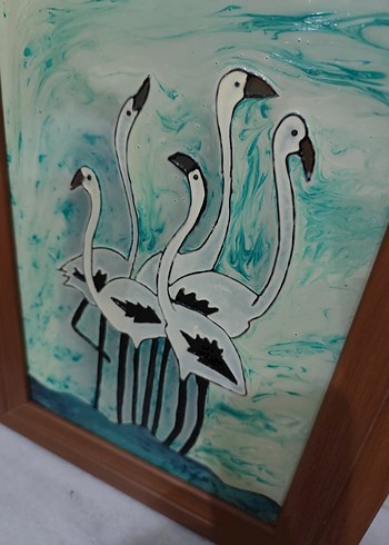 El Yapımı Cam Üzeri Flamingo Rölyef Tablo - Görsel 4