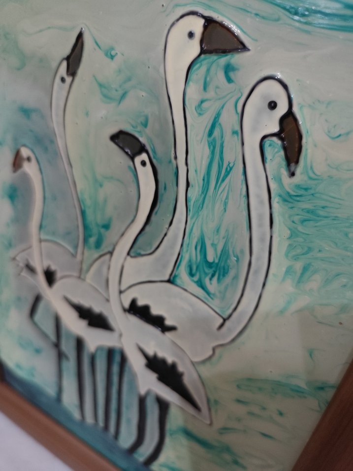 El Yapımı Cam Üzeri Flamingo Rölyef Tablo - Görsel 3