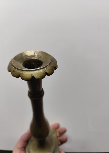 Koleksiyonluk OSMANLI Mühürlü Antika Pirinç Şamdan  Usta Damgalı - Görsel 2