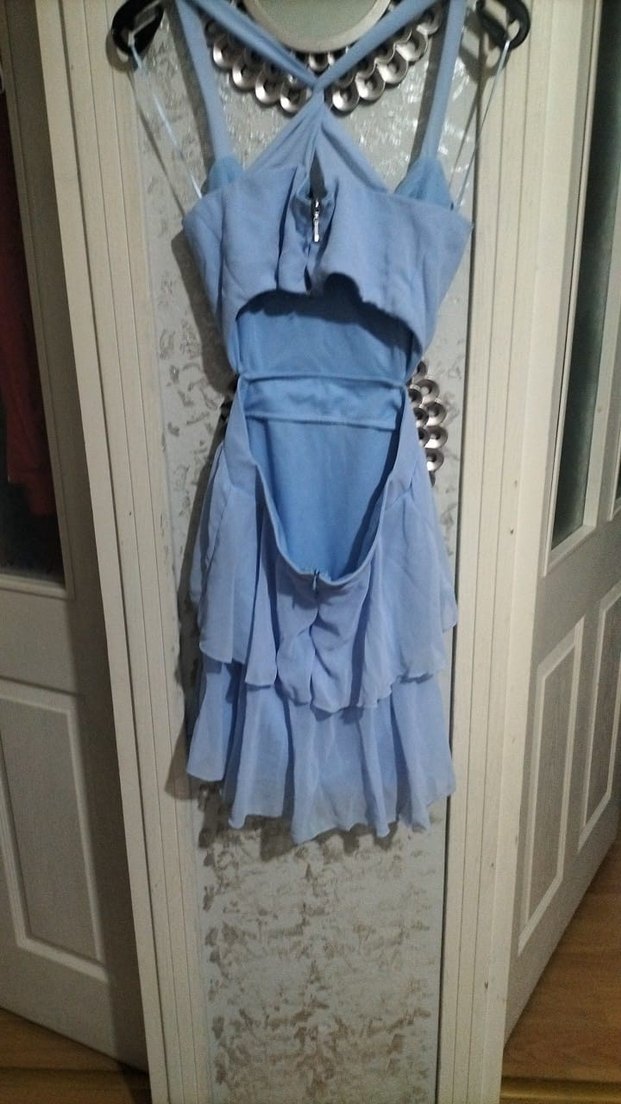 Mavi Mini Askılı Volanlı Bohem Elbise - Görsel 2