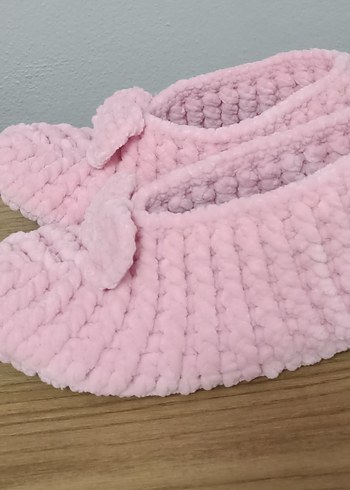 Kız Çocuk Pembe Örgü Ev Terliği - Görsel 2