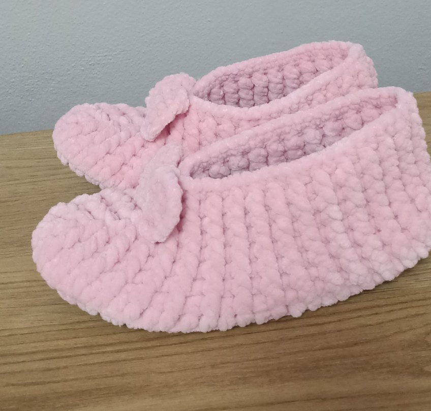 Kız Çocuk Pembe Örgü Ev Terliği - Görsel 2