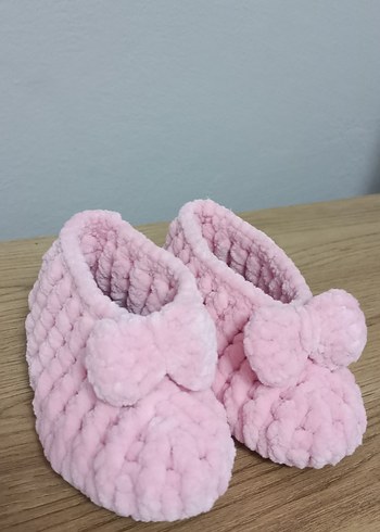 Kız Çocuk Pembe Örgü Ev Terliği - Görsel 3