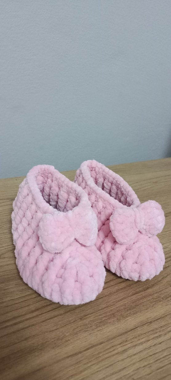 Kız Çocuk Pembe Örgü Ev Terliği - Görsel 3