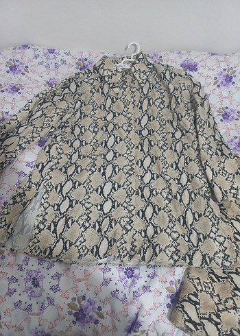 Kahverengi Yılan Desenli etek gömlek takım - Görsel 2