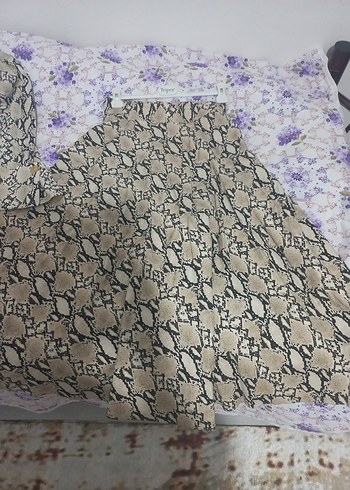 Kahverengi Yılan Desenli etek gömlek takım - Görsel 3