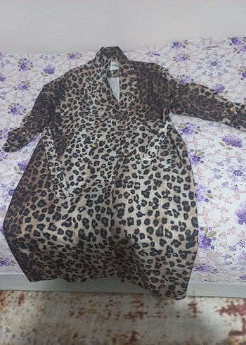 Kahverengi Leopar Desenli Uzun Kadın mevsimlik   trenç - Görsel 2