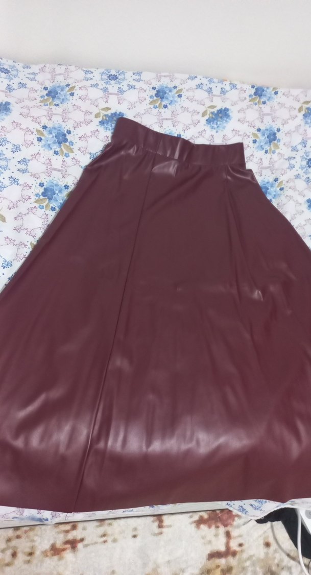 Bordo deri Uzun Kadın Etek L beden - Görsel 2