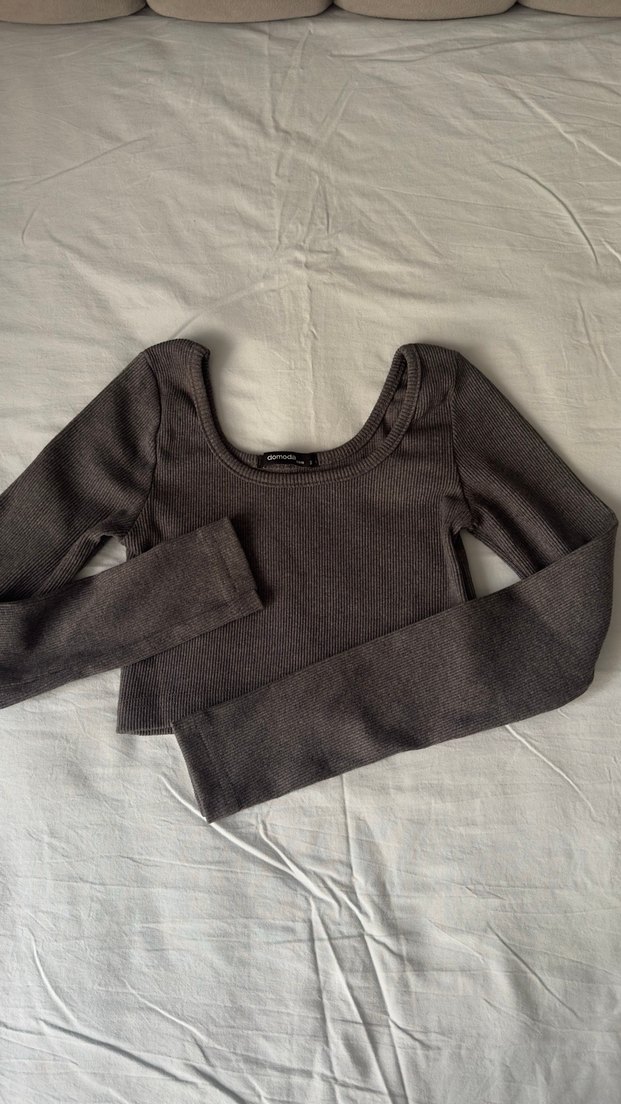 Kadın Gri Uzun Kollu Crop Top - Görsel 2