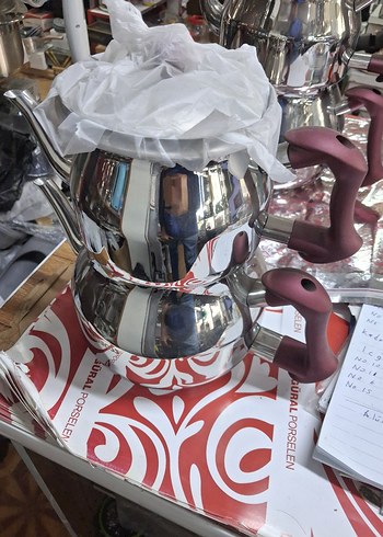 Bordo Saplı Gri Çaydanlık Seti - Görsel 4