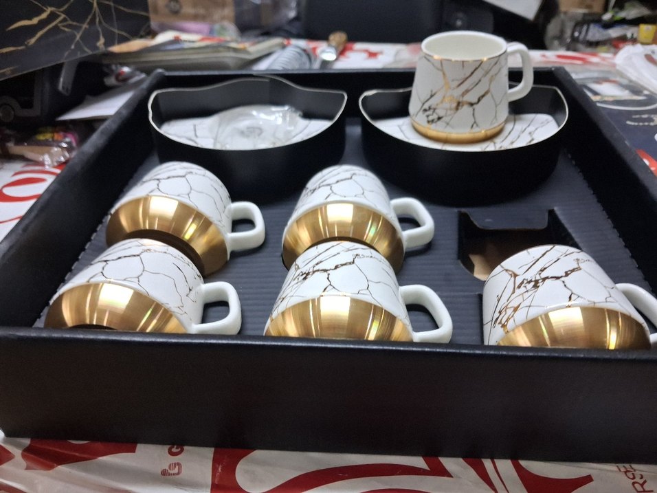 Mermer Desenli Beyaz Altın Renkli 6'lı Kahve Fincanı Seti - Görsel 3
