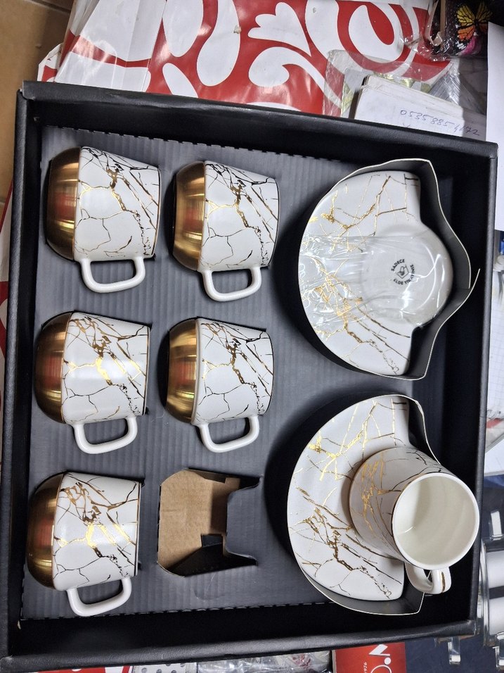 Beyaz Altın Detaylı Mermer Desenli Fincan Seti - Görsel 2