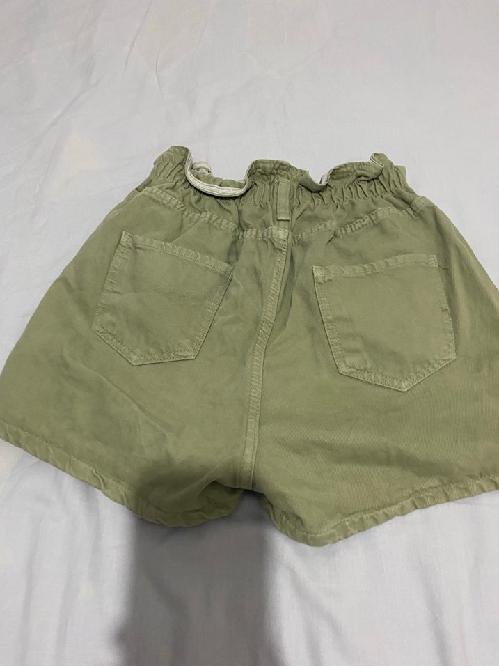Düğmeli Yeşil Keten Rahat Mini Şort - Görsel 2