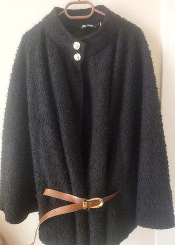 Düğmeli Siyah Midi Yün Kadın Kaban - Görsel 2