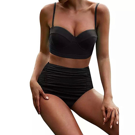 Yüksek Bel Siyah Bikini Takımı 