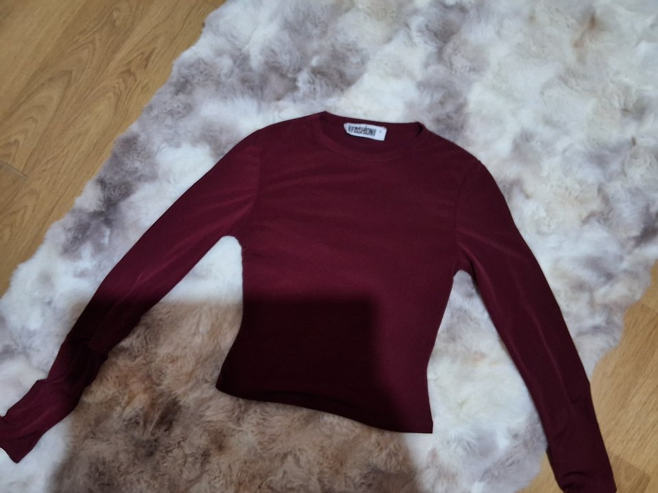 Bordo Kadın Uzun Kollu Basic Tişört - Görsel 2