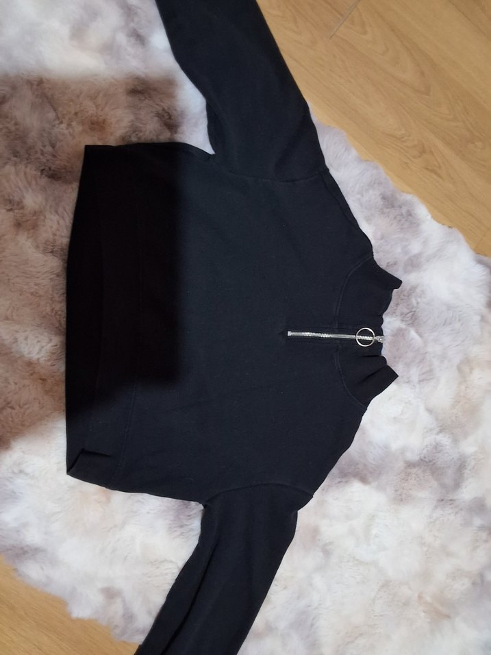 Fermuarlı Siyah Kadın Sweatshirt - Görsel 2