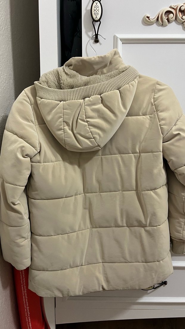 Kürklü Bej Kadın Midi Mont - Görsel 2