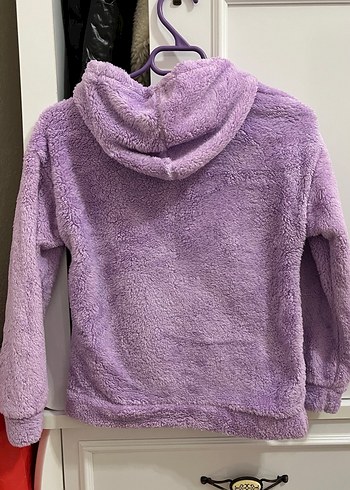 Kızlar için Mor Kapüşonlu Peluş Sweatshirt - Görsel 2