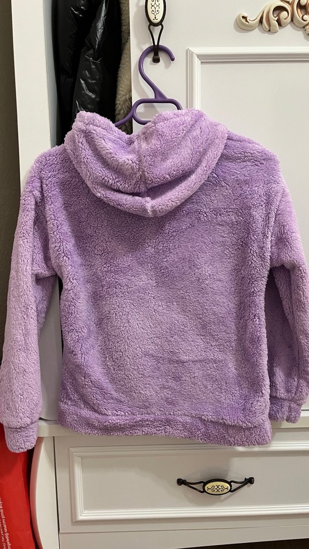 Kızlar için Mor Kapüşonlu Peluş Sweatshirt - Görsel 2