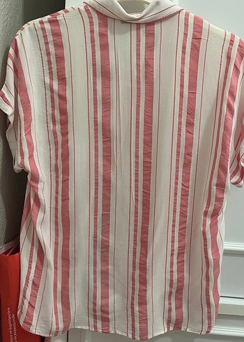 Pembe Çizgili Kısa Kollu Gömlek - Görsel 2