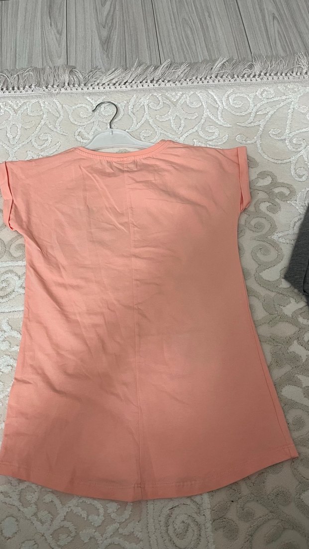 Pembe Baskılı Kız Tişörtü, Kısa Kollu, Salaş - Görsel 2