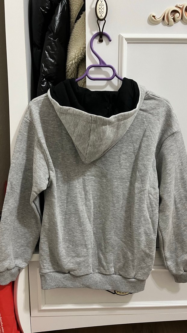 Gri Kapüşonlu Kadın Sweatshirt - Görsel 2