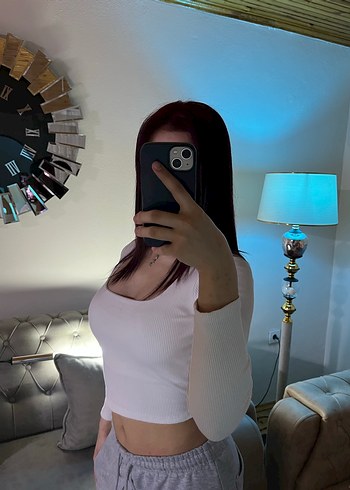 Beyaz Kadın Pamuk Crop Top - Görsel 2