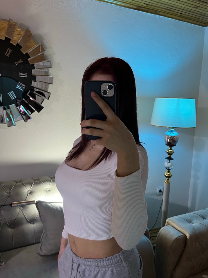 Beyaz Kadın Pamuk Crop Top - Görsel 2