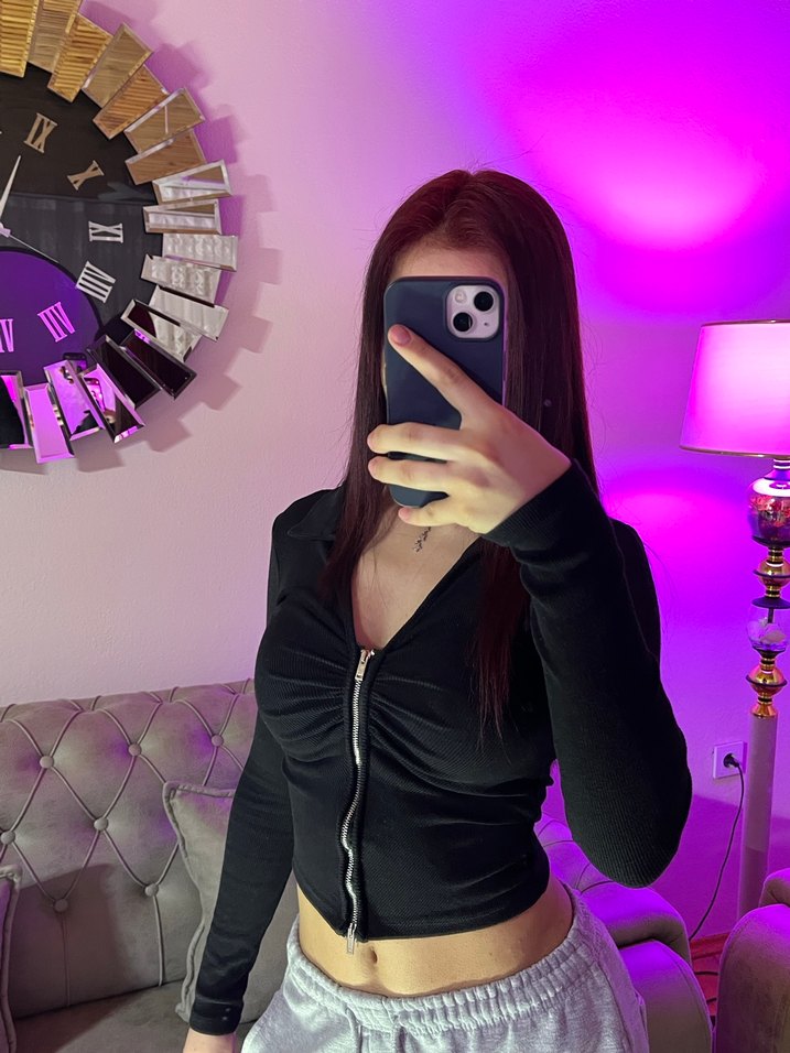 Siyah Fermuarlı Uzun Kollu Bluz - Görsel 4