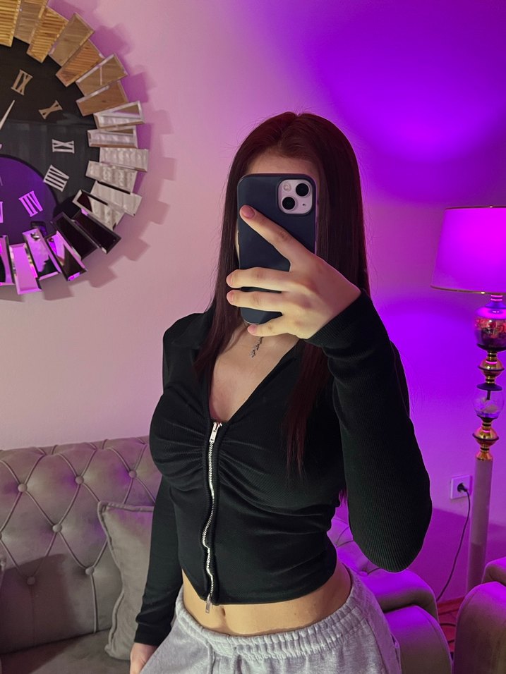 Siyah Fermuarlı Uzun Kollu Bluz - Görsel 2