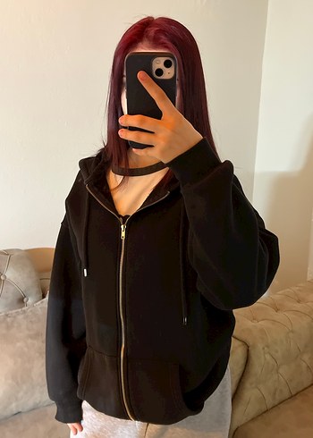 Siyah Fermuarlı Sweatshirt - Görsel 3