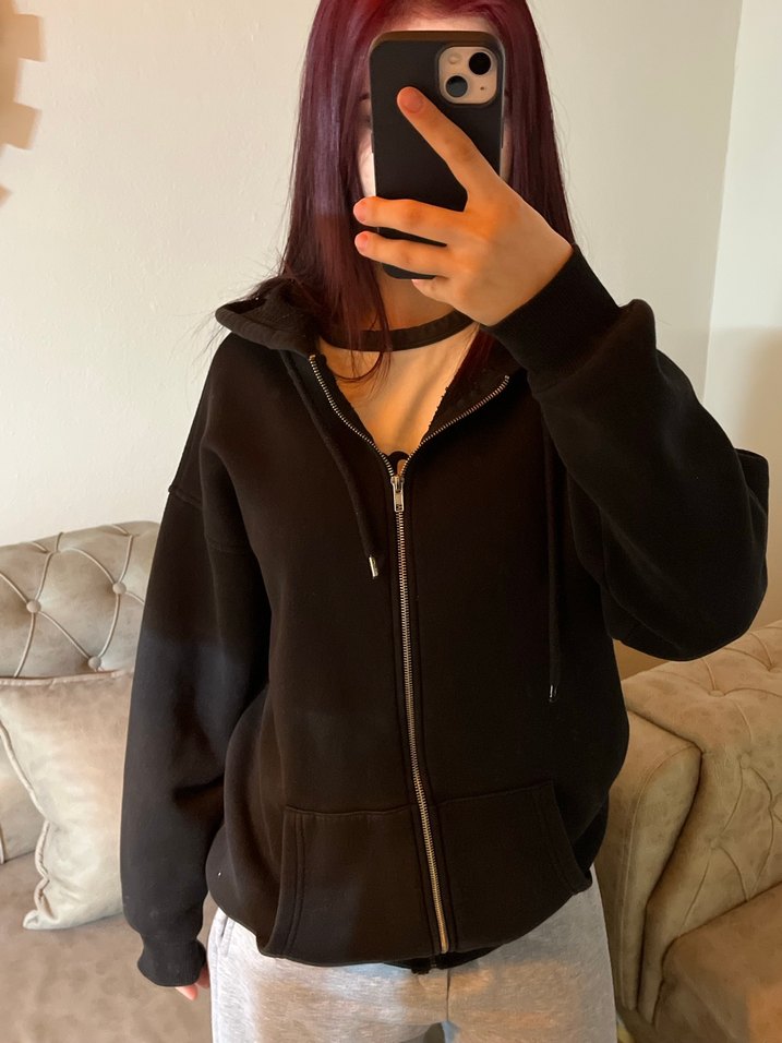 Siyah Fermuarlı Sweatshirt - Görsel 2