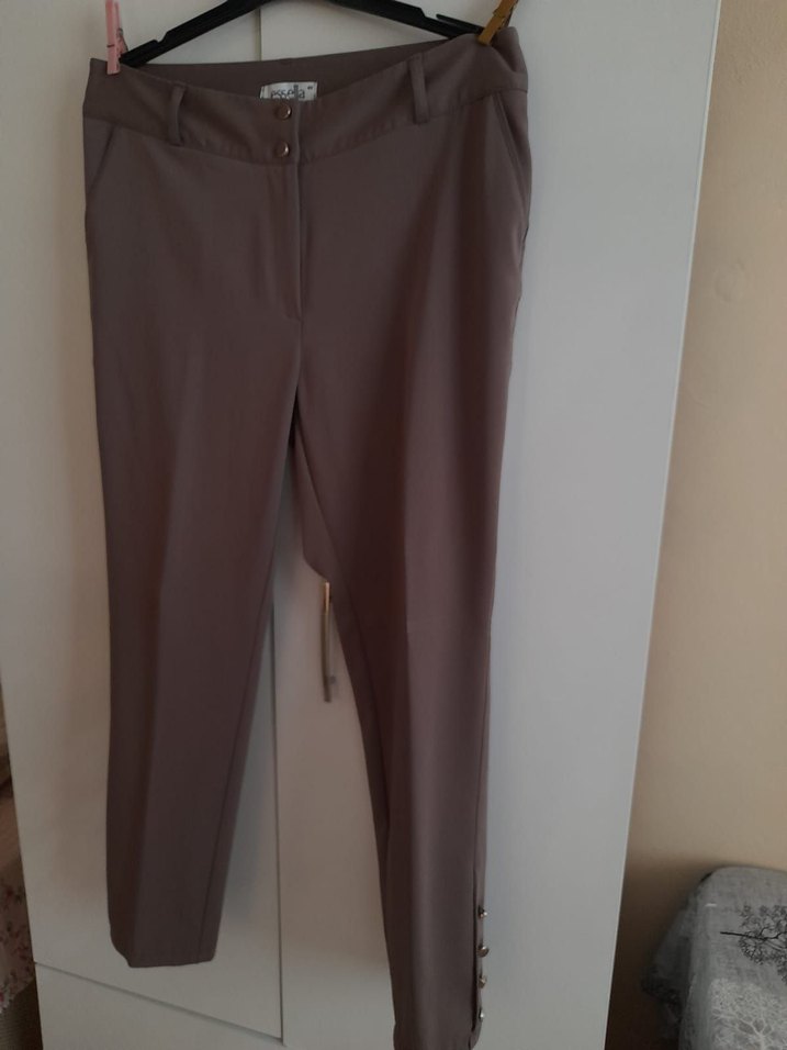 Düğmeli Gri Kumaş Kadın Pantolon - Görsel 2