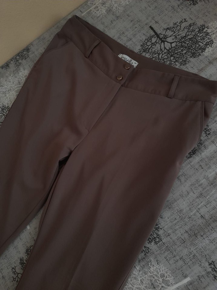 Düğmeli Gri Kumaş Kadın Pantolon - Görsel 3