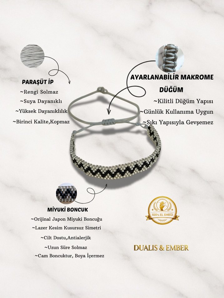 Siyah Gümüş Zikzak Miyuki Erkek Bileklik - Görsel 3