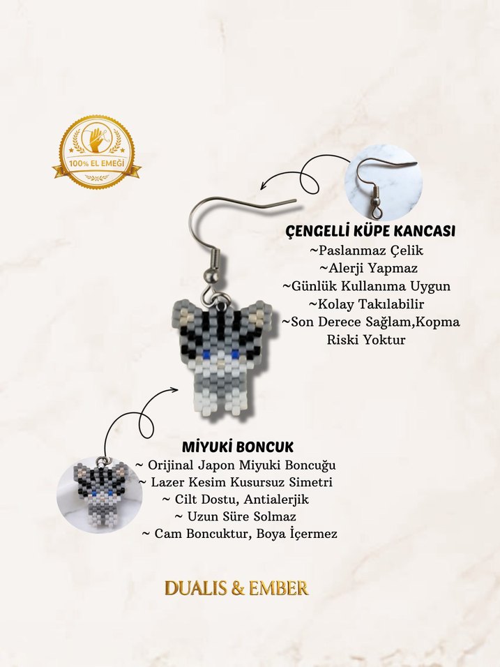 Miyuki Kedi Figürlü Küpe - Görsel 3