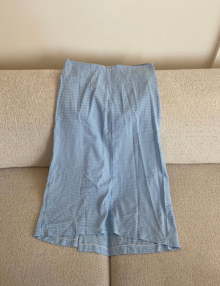 Drapeli Mavi Kareli Midi Hamile Eteği - Görsel 2